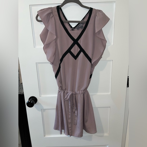 Mauve Flutter Sleeve Dress with Tie Waist - Picture 1 of 4